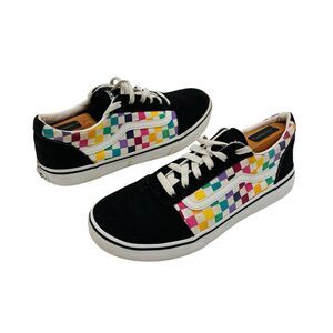 VANS Old Skool Rainbow Checkerboard Sneakers Suede Canvas Missy Size 6 Colorful